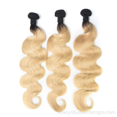 Peruvian Hair Dubai Bulk Hair 1B/613# Ombre Blonde Body Wave Cuticle Aligned Raw Brazilian Hair Bundles
